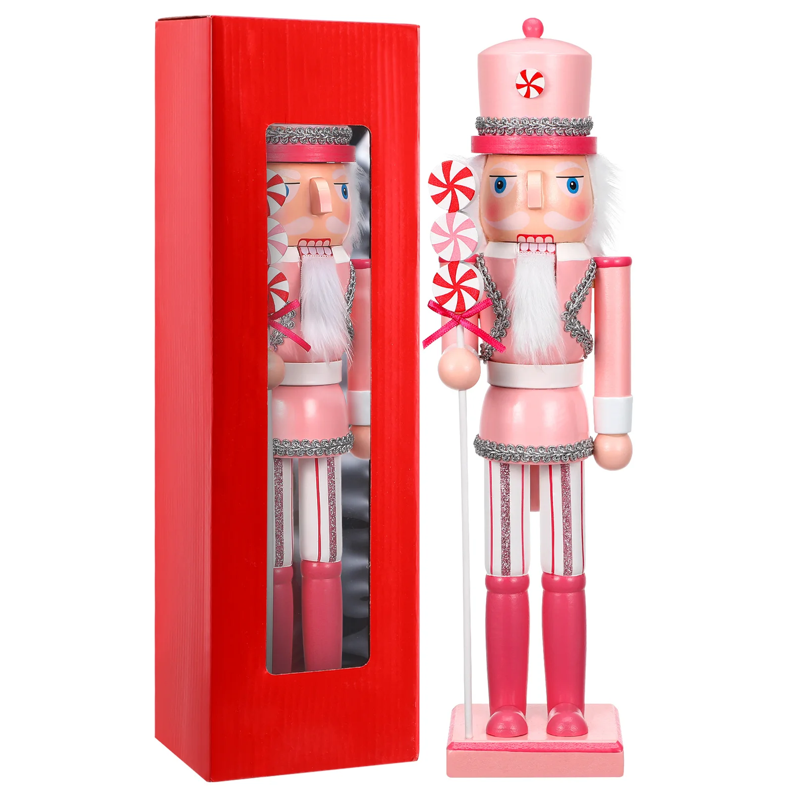 

Christmas Nutcracker Wooden Soldier Puppet Peppermint Ornament for Christmas Decoration Figures Home Fireplace Table 38cm