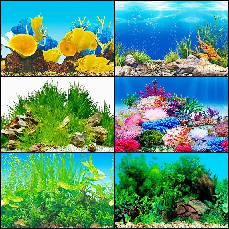 3D Double-sided Aquarium Landscape Sticker Poster Fish Tank Ocean Sea Plants Background Sticker Decoration Aquarium Accessories