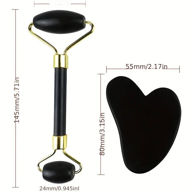 Natural Black Jade Facial massager, guasha scraper, double head roller, skin care and massage for the face