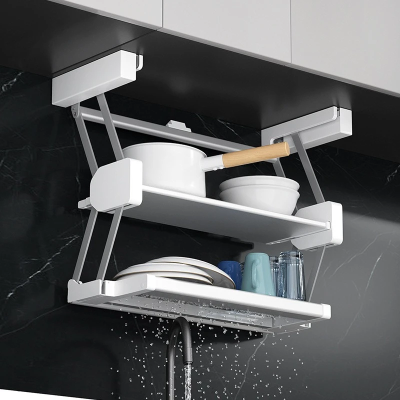 Kitchen preparation rack, hanging cabinet pull-down storage rack