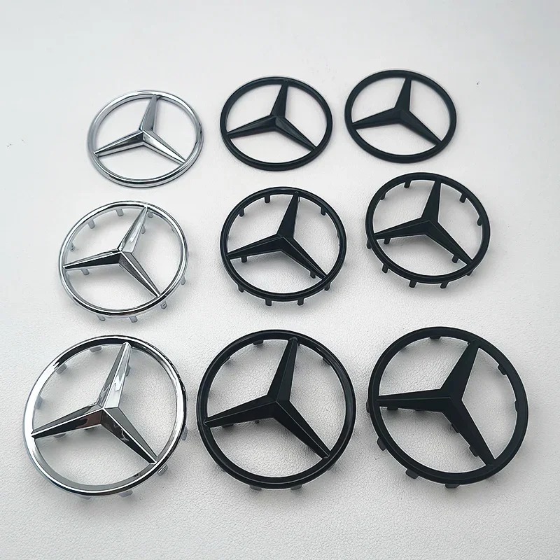 52mm 58mm ABS Chrome Black Star Logo Mercedes Steering Wheel Logo Sticker For Mercedes Benz C E S Class W253 Emblem Accessories