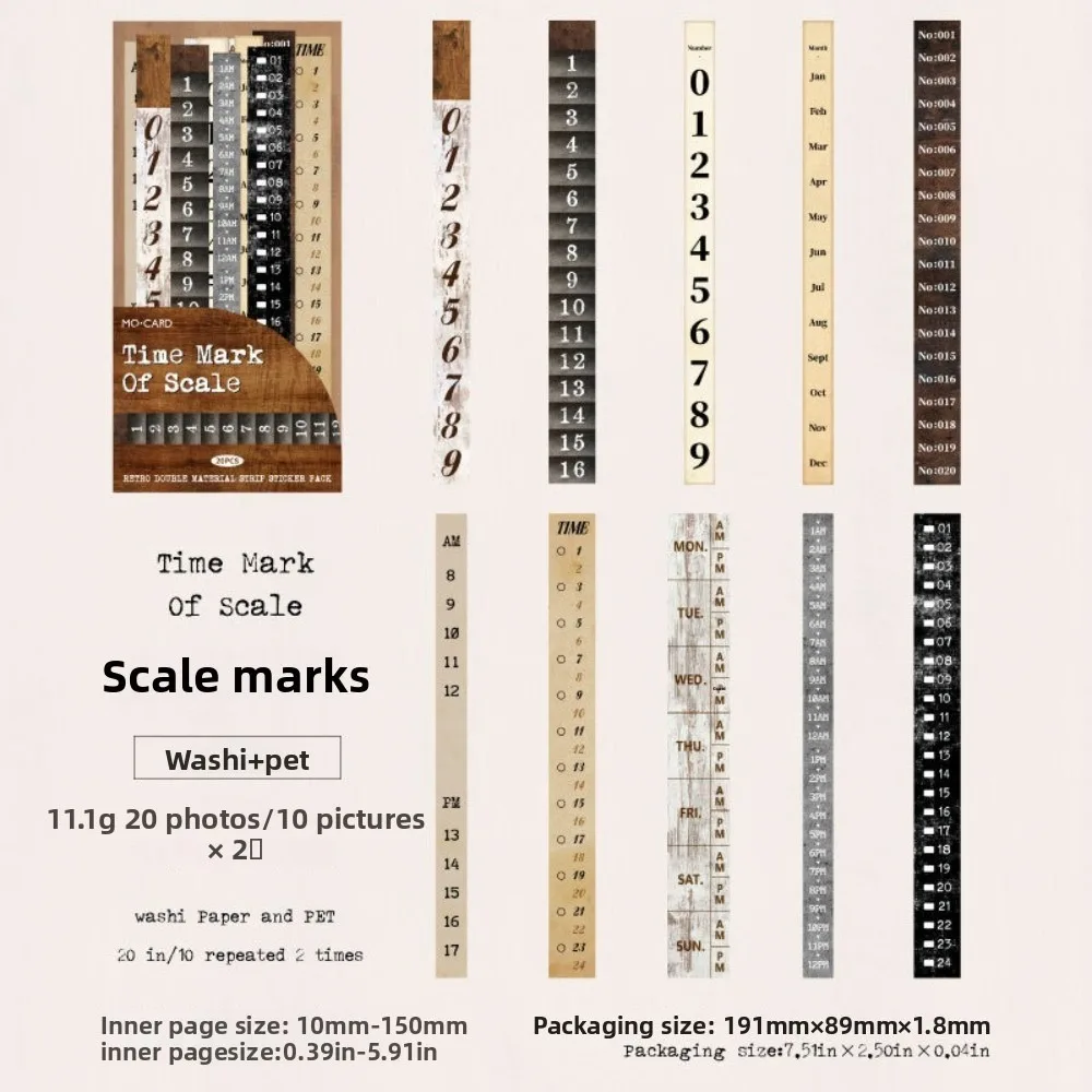 20pcs/lot Kawaii Style Stationery Stickers Retro Style Time Stitch Series Diary Decorative Stickers Long Strip Shape
