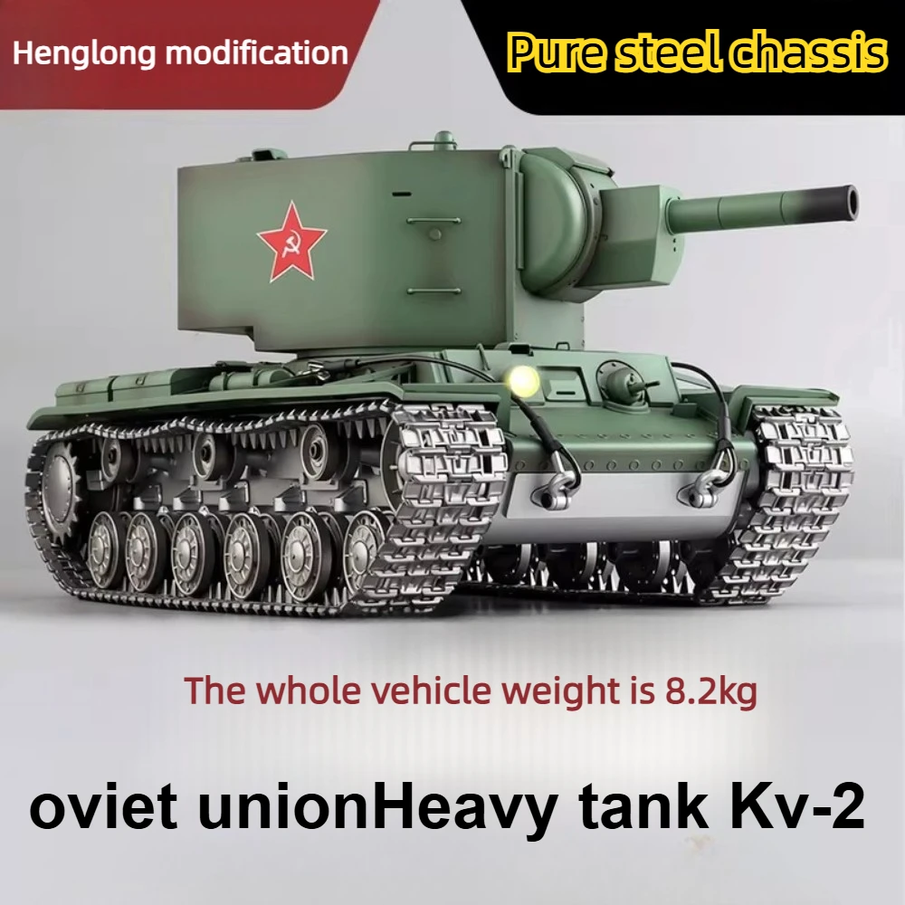 

Henglong KV-2 RC Tank 1/16 Scale Heavy Tank Model All-metal Chassis 360° Rotating Turret Off-road Remote-controlled Toy