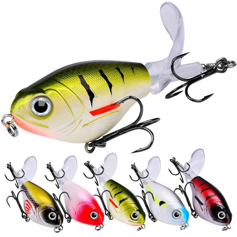 1pc 11.5g 12g Topwater Fishing Lures Whopper Popper Artificial Bait Hard Plopper Soft Rotating Tail Fishing Tackle Fishing Baits