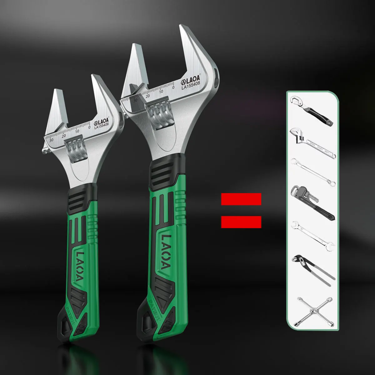 LAOA Thin Pointed Wide Jaw Adjustable Wrench Set 6/7/8 Inch CR-V Steel Laser Scale Non-Slip Handle for Faucet Pipe Repair