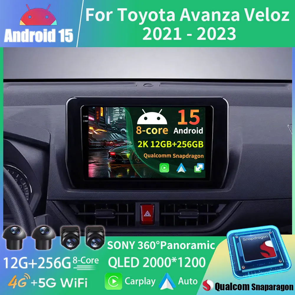Android 15 Carplay Auto para Toyota Avanza Veloz 2021 2022 2023 Radio de coche navegación vídeo estéreo 2Din reproductor unidad principal inalámbrica