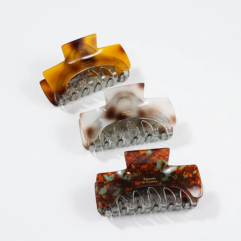 Smoky Gray Marble Rectangular Hair Clip for Women Acetate Classy Office Hair Accessories Side Style