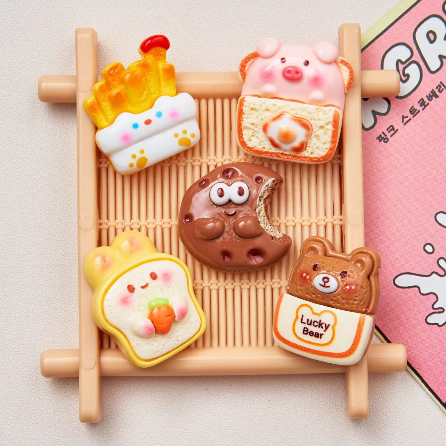 

100pcs Kawaii Resin Cartoon Cookies French fries Bread Flatback Cabochons For Doll House Decor Accessories