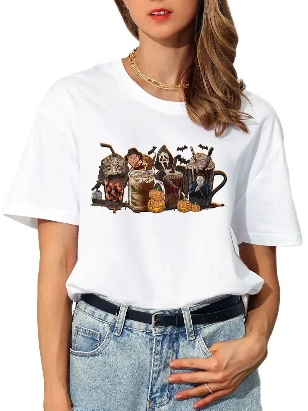 

Футболки на Хэллоуин со скелетом, кофейная футболка оверсайз, Винтажная футболка с графическим рисунком в стиле Харадзюку, кавайная одежда, топы, Готическая футболка Pro Choice Y2k