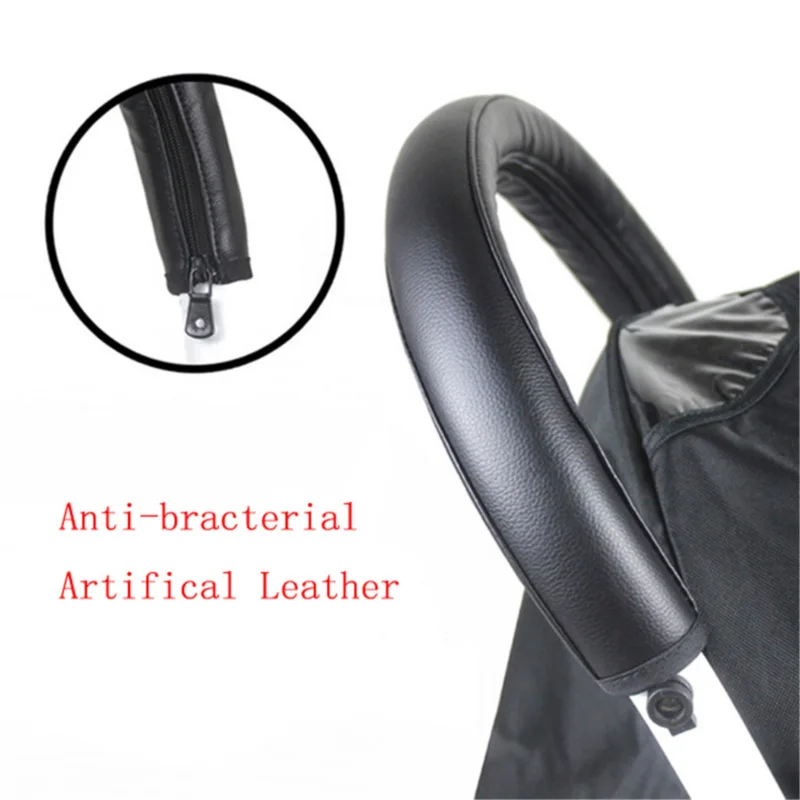 Baby Stroller Armrest PU Leather Protective Cover With Foldable Zipper Universal Style For Walking Baby Handlebars And Gloves