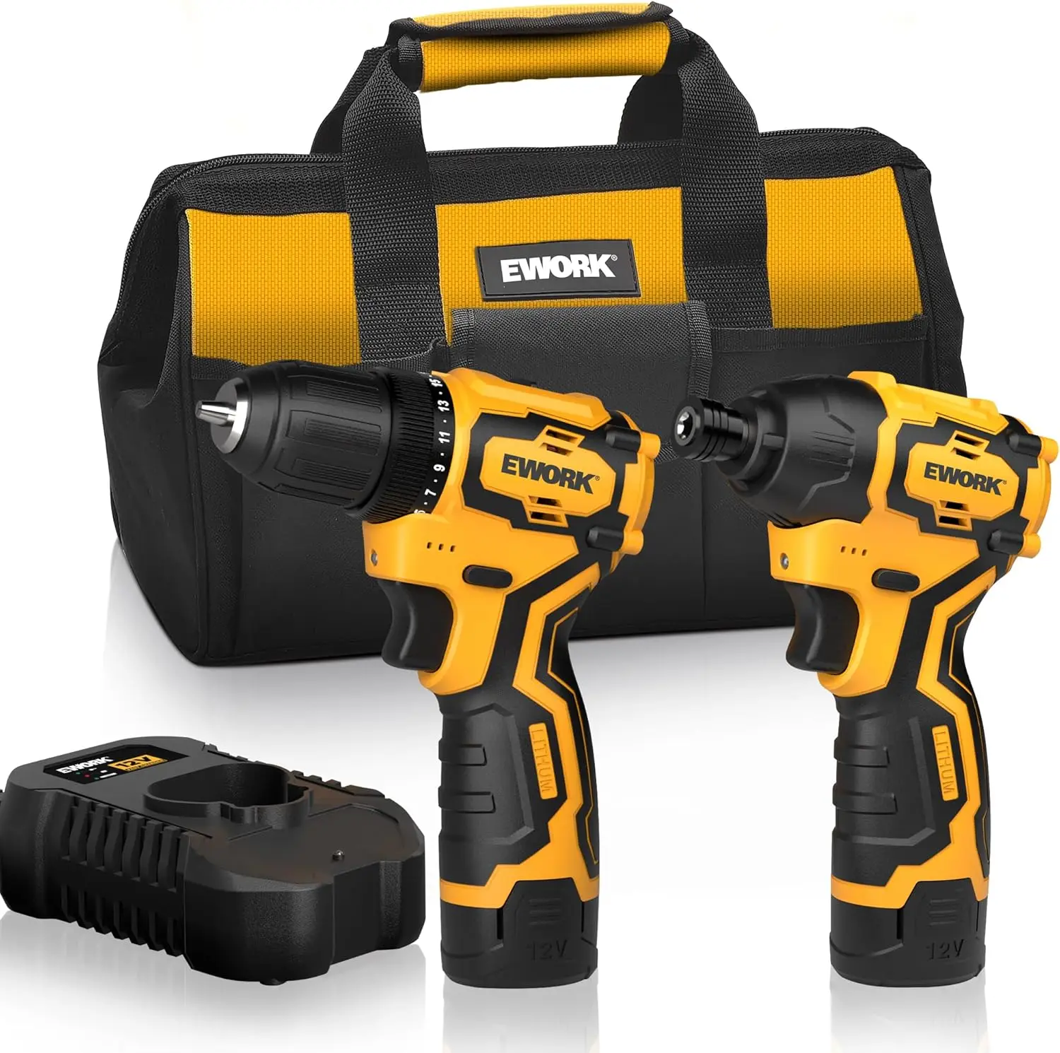 

12V Cordless Drill and Impact Driver Combo, Brushless Motor, Compact Impact Driver 1/4 & Small Drill 3/8 with 2x2.0Ah Batteries