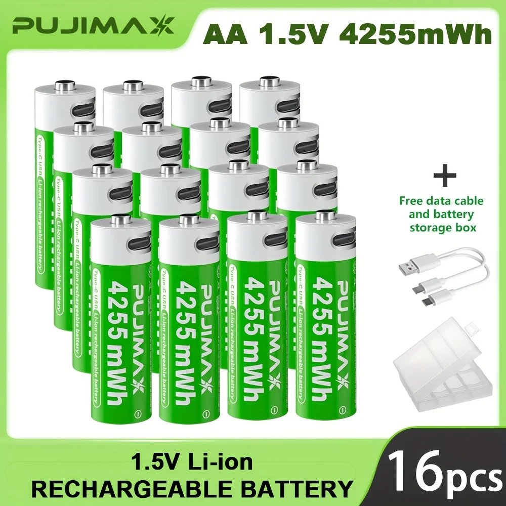 PUJIMAX 4255 mWh AA 1,5 V oplaadbare lithiumbatterij Hoge capaciteit 1500 cycli voor afstandsbedieningen Drones Weegschalen Grote capaciteit