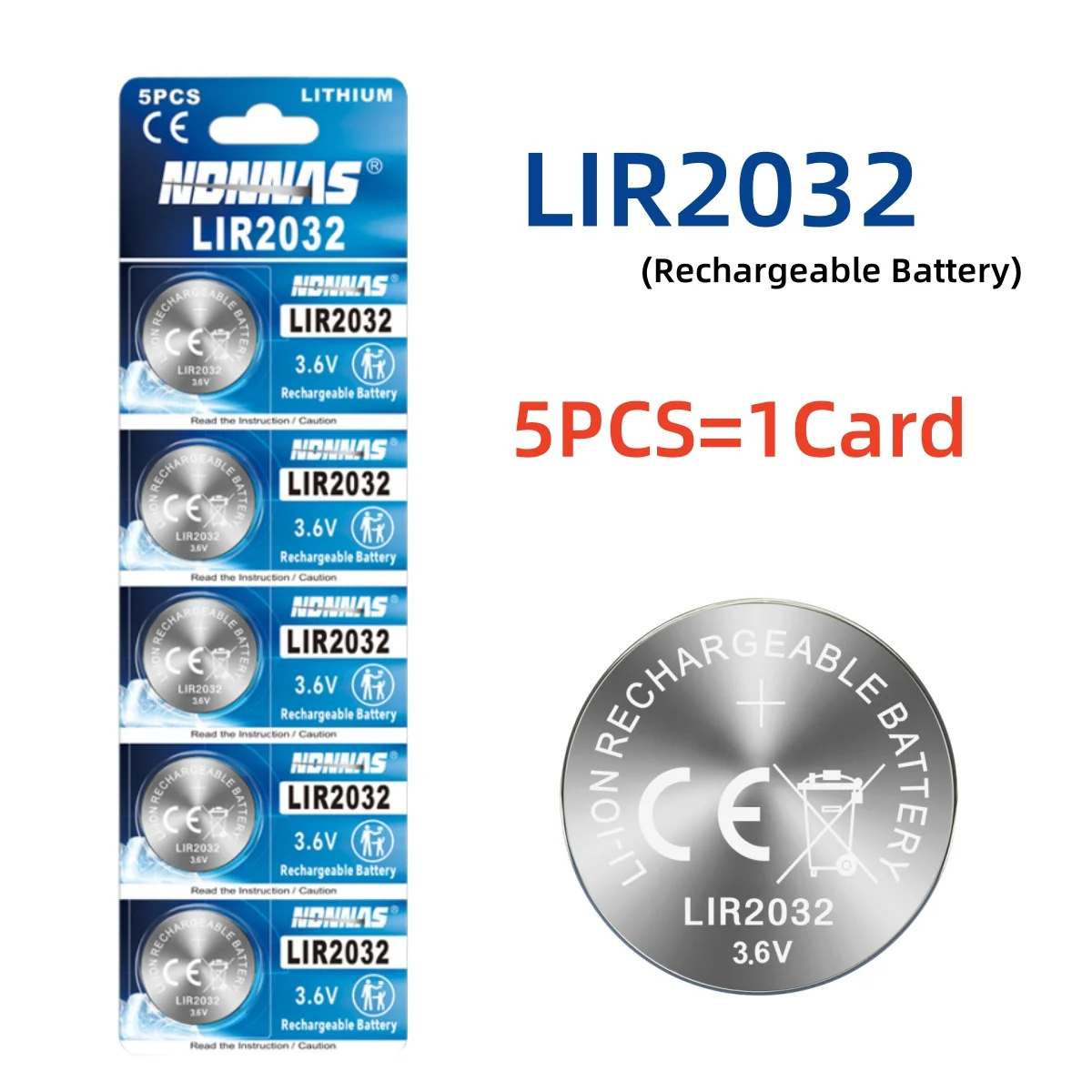 3.6V LIR2032 Li-ion Rechargeable Battery 20mAh For Bluetooth Tags DIY Projects Not For 3V CR2032 Devices product image