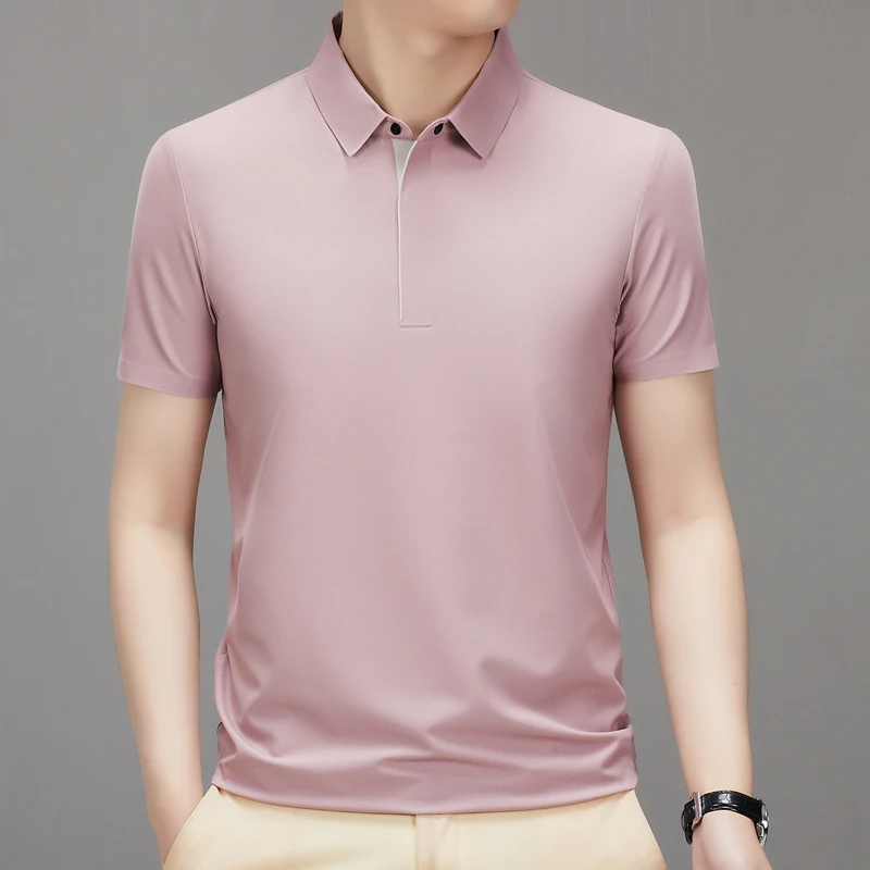 

High Quality Hidden Placket Men's Polo Shirt Summer Classic Solid Seamless Business Shirt Male Short Sleeve Smooth Polos Tops