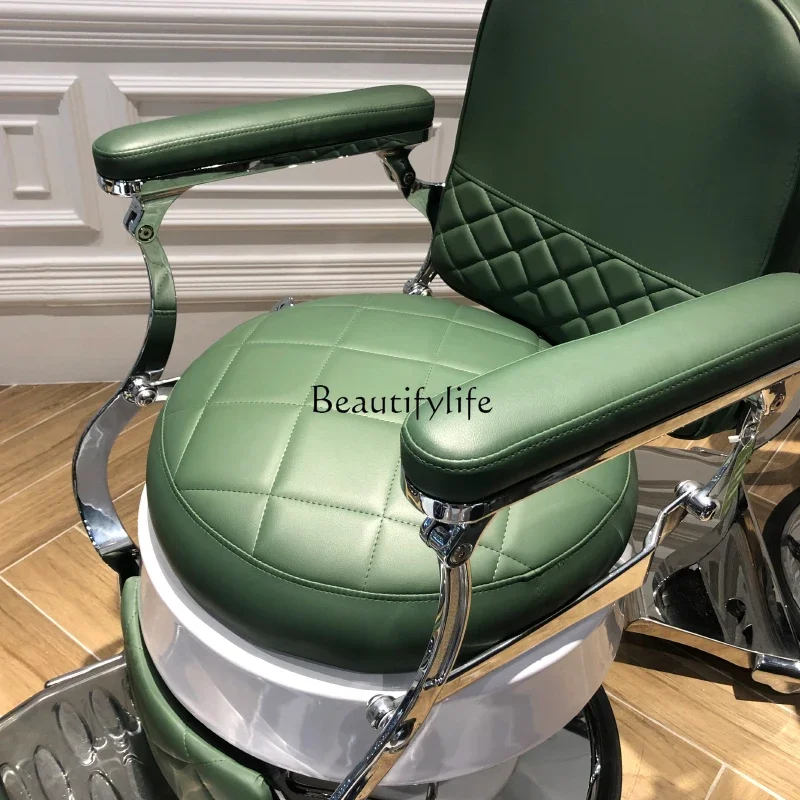 R Men's Retro Oil Head Hairdressing Chair Hair Saloon Dedicated Hair Cutting Lifting Reclining Chair