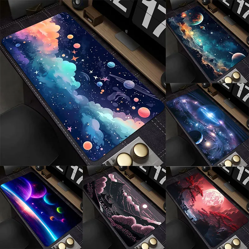 

Starry Sky Planet Mouse Pad Colourful Stylish Design Large Non-Slip Computer Office Table Mats Keyboard Long Carpet Galaxy Rug