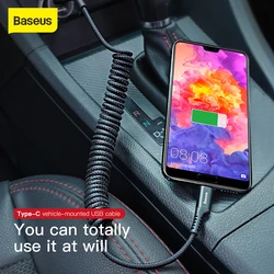 Bas192.- Câble de charge USB Type C à ressort pour voiture, câble de données de téléphone portable iPhone, câble de charge de pipeline tressé flexible, câble de bain