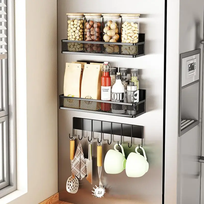 Magnetic Spice Rack Refrigerator Side Shelf Spice Storage Household Fridge Magnetic Shelf Space Saving Kitchen Organizer Rack