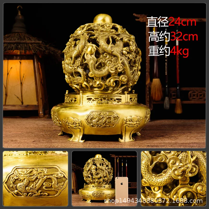 Nine Turns of the Universe Bronze Ding Ornament Iron Art Nine Dragons Playing with Pearls Office Desktop Opening Gift Craft Copp