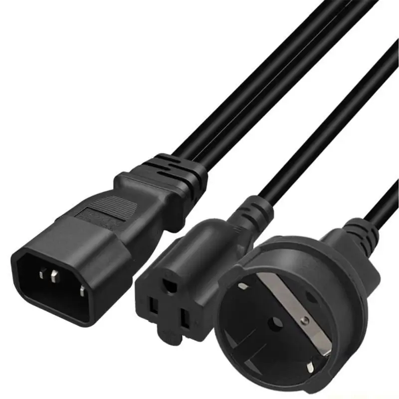 F62C Power Extension Cord Y Splitter C14 to 5-15R US EU 4.8mm 1 to 2 Way Outlet Low Profile Power Plug Cable Wire Extender