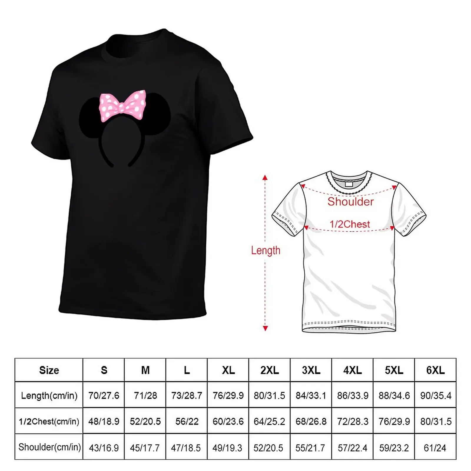 Black Mouse Ears with Pink Polka Dot Bow T-Shirt tops kawaii clothes mens vintage t shirts