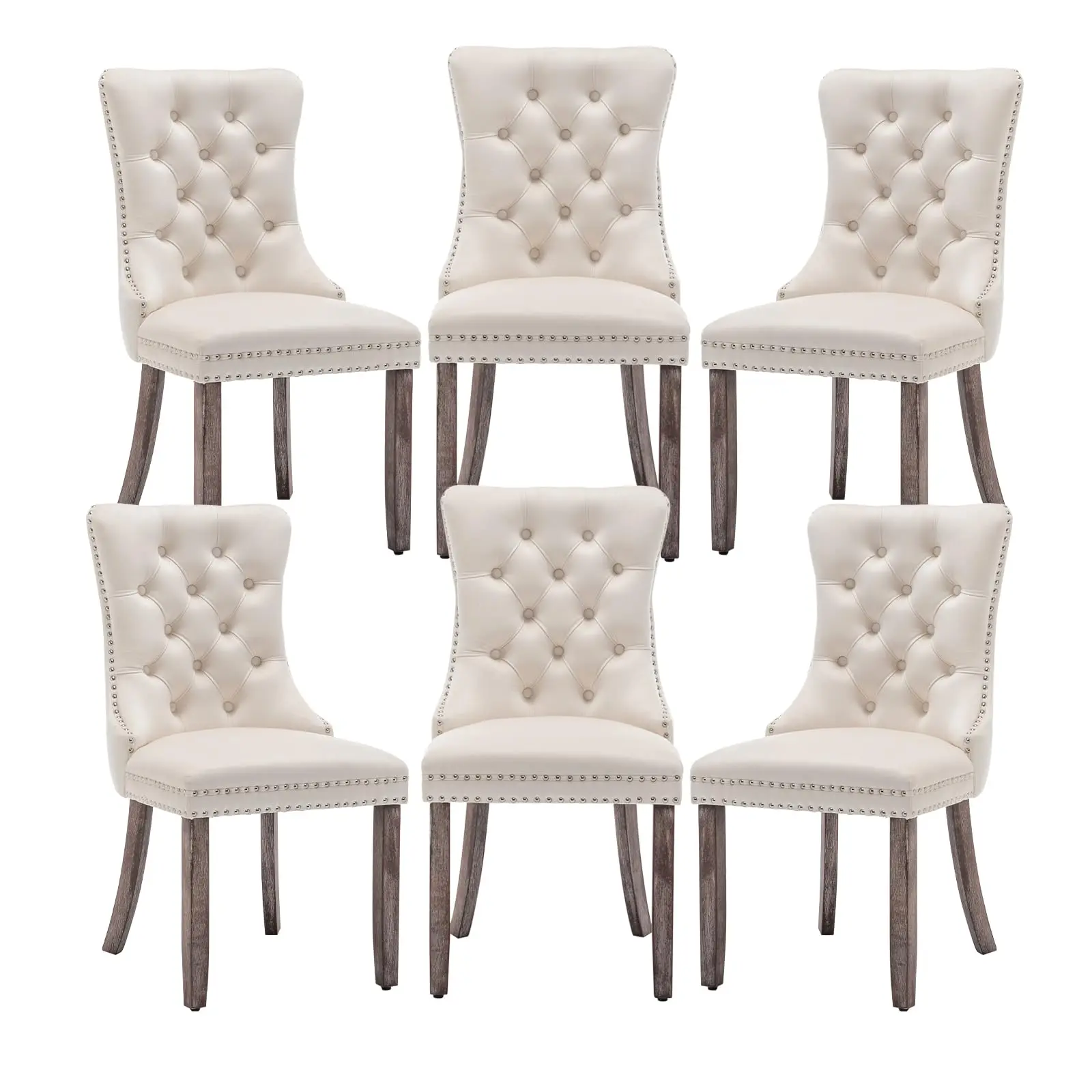 Velvet Dining Chairs Set of 6,Upholstered Dining Chairs with Ring Pull Trim and Button Back,Modern Seating for Kitchen