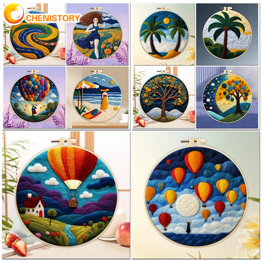 

CHENISTORY Wool Felting Package Tree Of Life Wool Felting Painting Kit With Embroidery Kit Funny Diy Felt Needle 20X20cm Frame