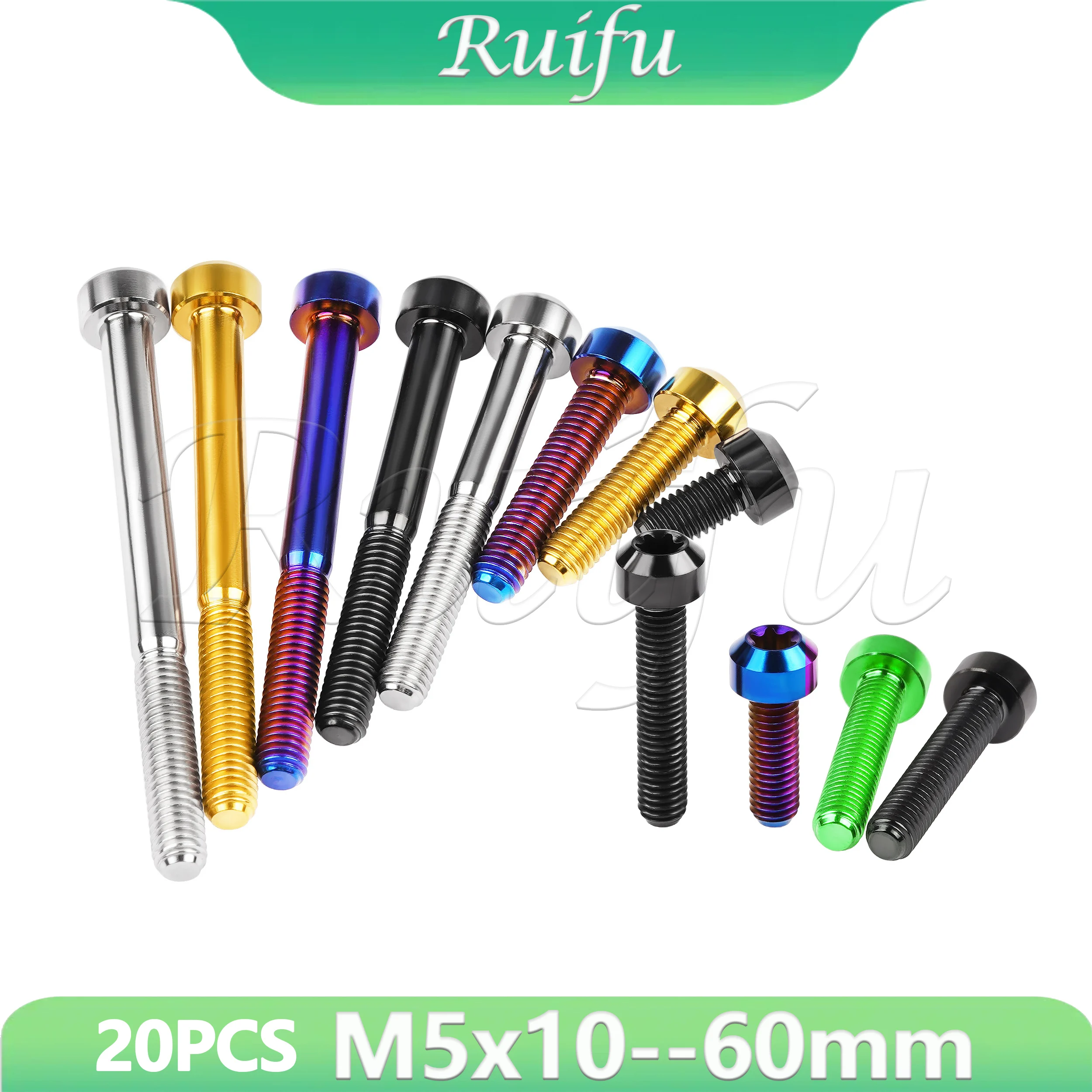 

Титановые болты Ruifu, 20 шт., M5x10, 15, 20, 25, 30, 35, 40, 45, 50, 55, 60 мм, с фаской, с головкой Torx, для велосипедов и мотоциклов
