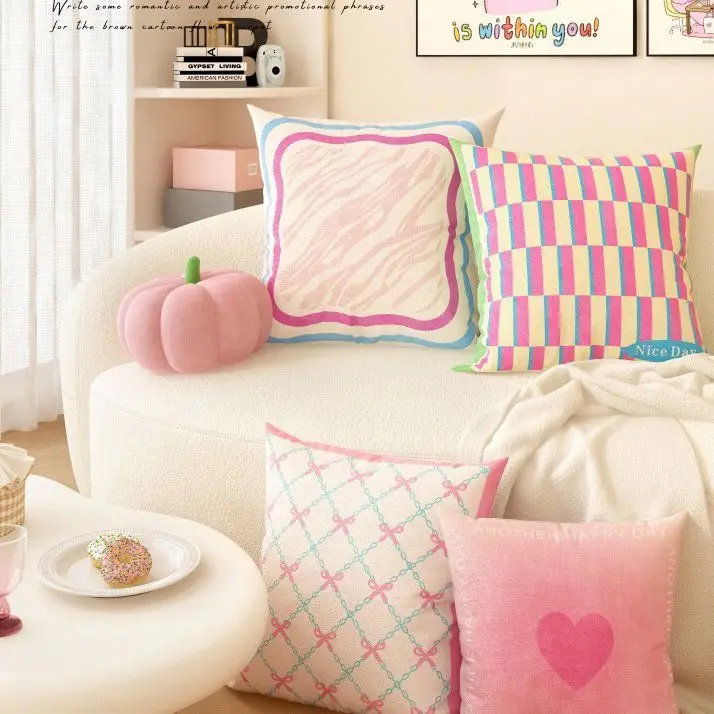 Cartoon Dopamine Pink Love Children's Bedroom Pillow Living Room Sofa Plush Pillowcsae Cushion Removable and Washable