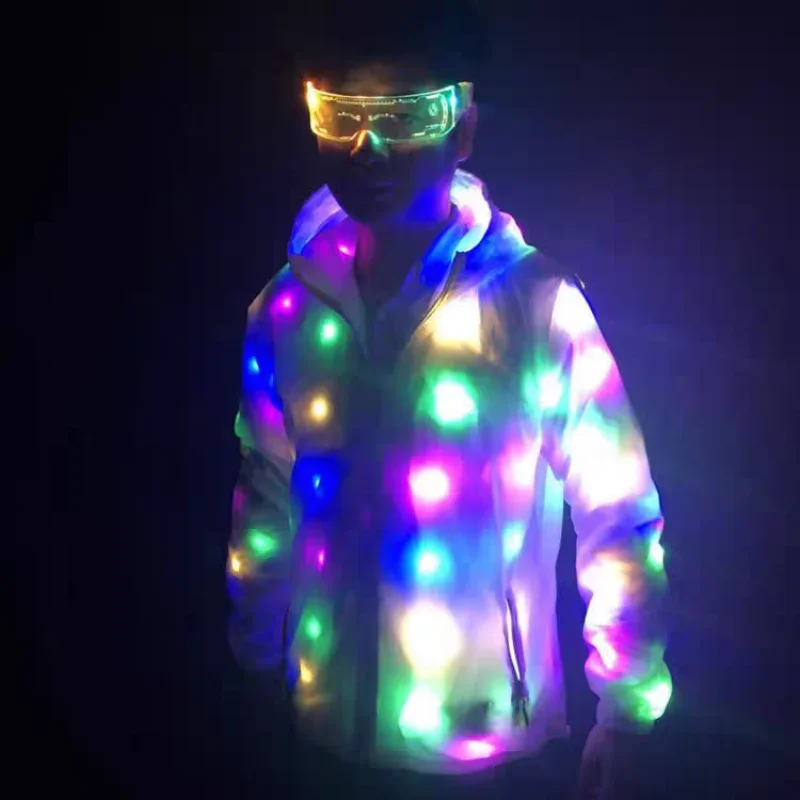 LED Flash Light Jacket Rave Hoodies Vest LED Luminous Glasses Couple Carnival Pants Party Xmas Fancy Dress Prefermence Costume