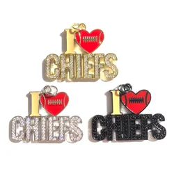 5pcs Bling I Love Chiefs Football Word Charms Micro Pave Pendants for Bracelets Necklaces Sports Themed Jewelry Making Component