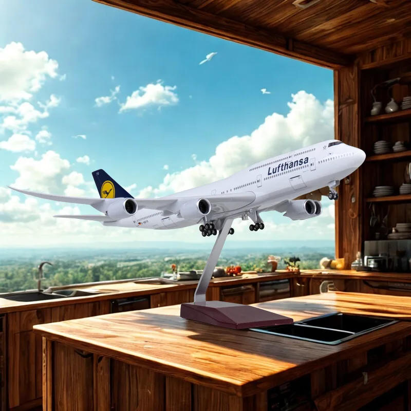 

Diecast Plane Home Decor 46CM 1/160 Airplane Airbus B747 Luthansa Airline Model Light Wheel Collection Airliner Gift Display