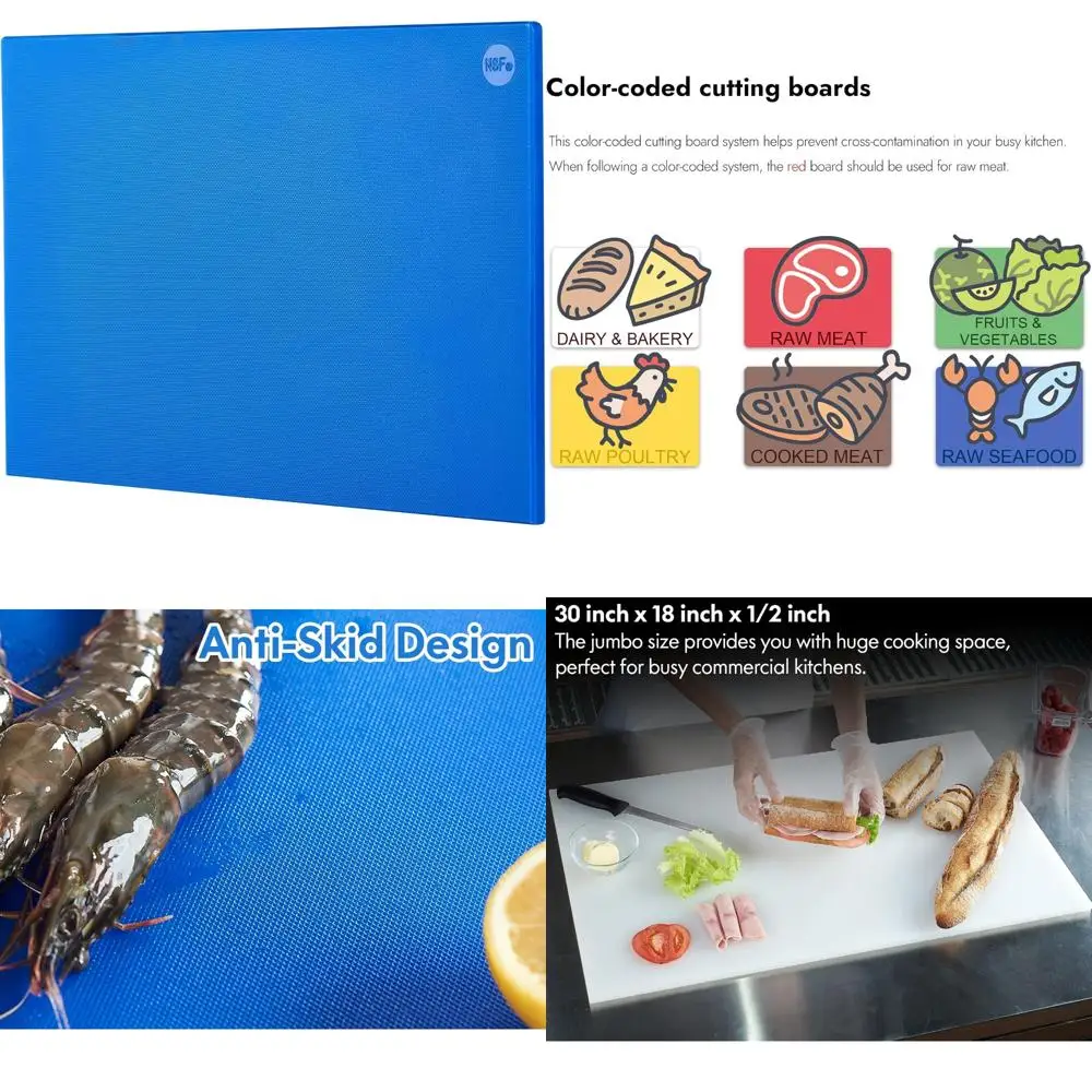 

Разделочная доска коммерческого класса синего цвета 30x18x0,5 дюйма с противоскользящей поверхностью для использования на кухне, можно мыть в посудомоечной машине