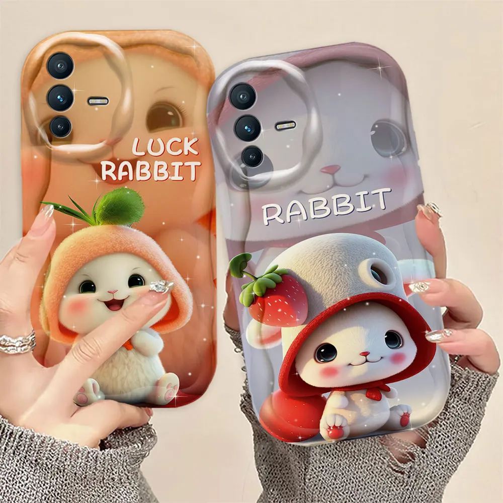 Cute Lucky Rabbit Panda 3D Wave Phone Case For VIVO S1 T1 S12 S16 S16E V15 V20 V23 V23E V25 V27 V27E V29E V30 V30E Case Funda