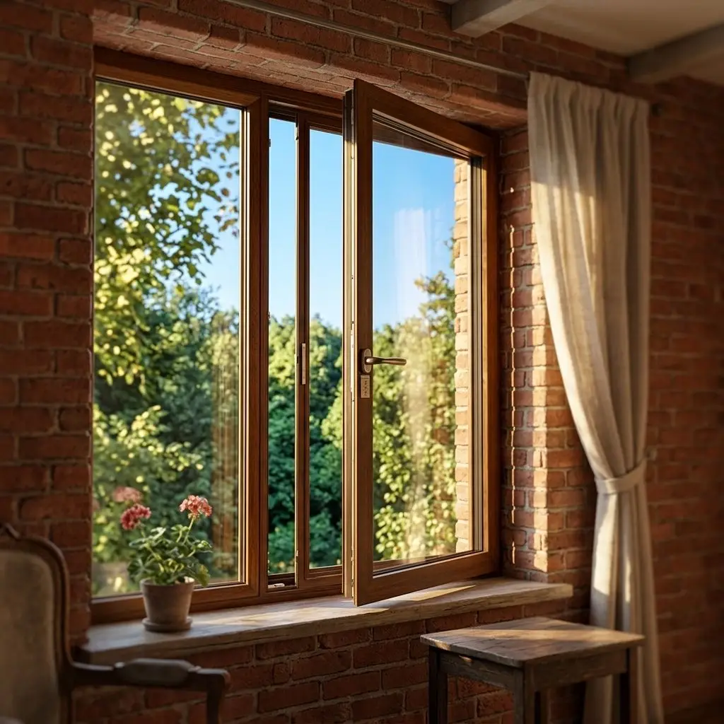 Retro Style Household Use Casement Window Durable Large Size Rainproof Hinged Windows Mosquito Prevention Design Glass Windows