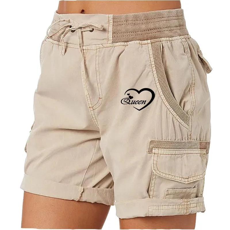 Summer Women Queen Printed High Waist Shorts Fashion Short Pants Female Work Wear Casual Loose Cargo Shorts Plus Size Shorts