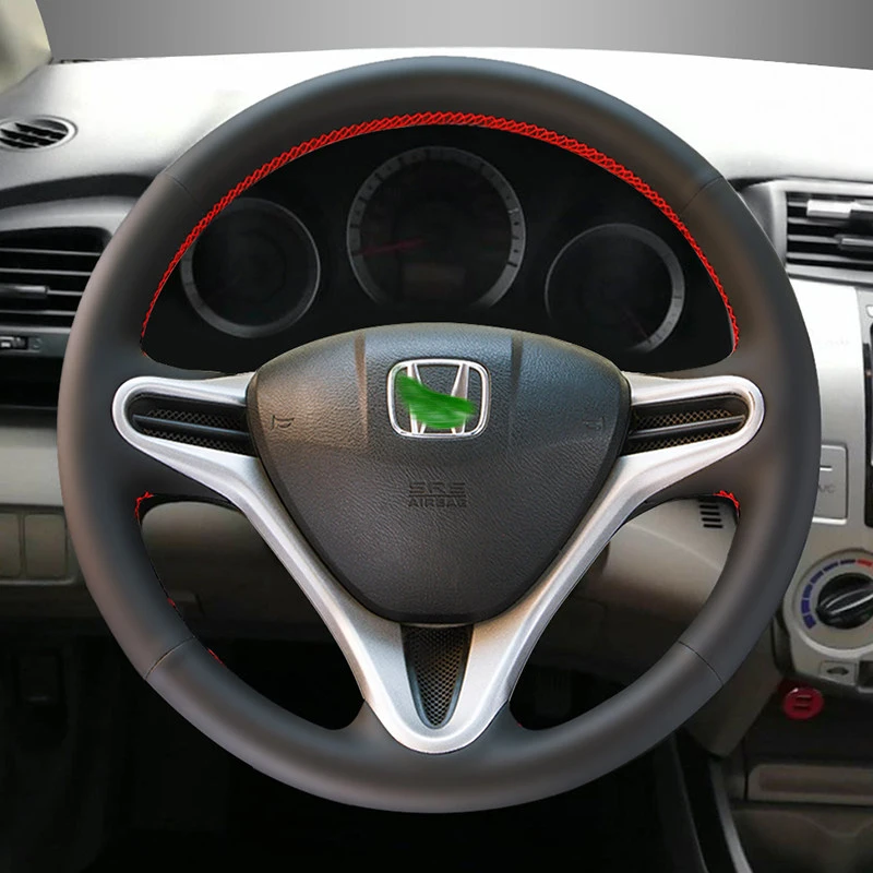 Leather Car Steering Wheel Cover Braid for Honda 8th Gen Civic‌ 2006-2011 Grace City Fit Jazz 2008-2013 Customized Hand Stitched