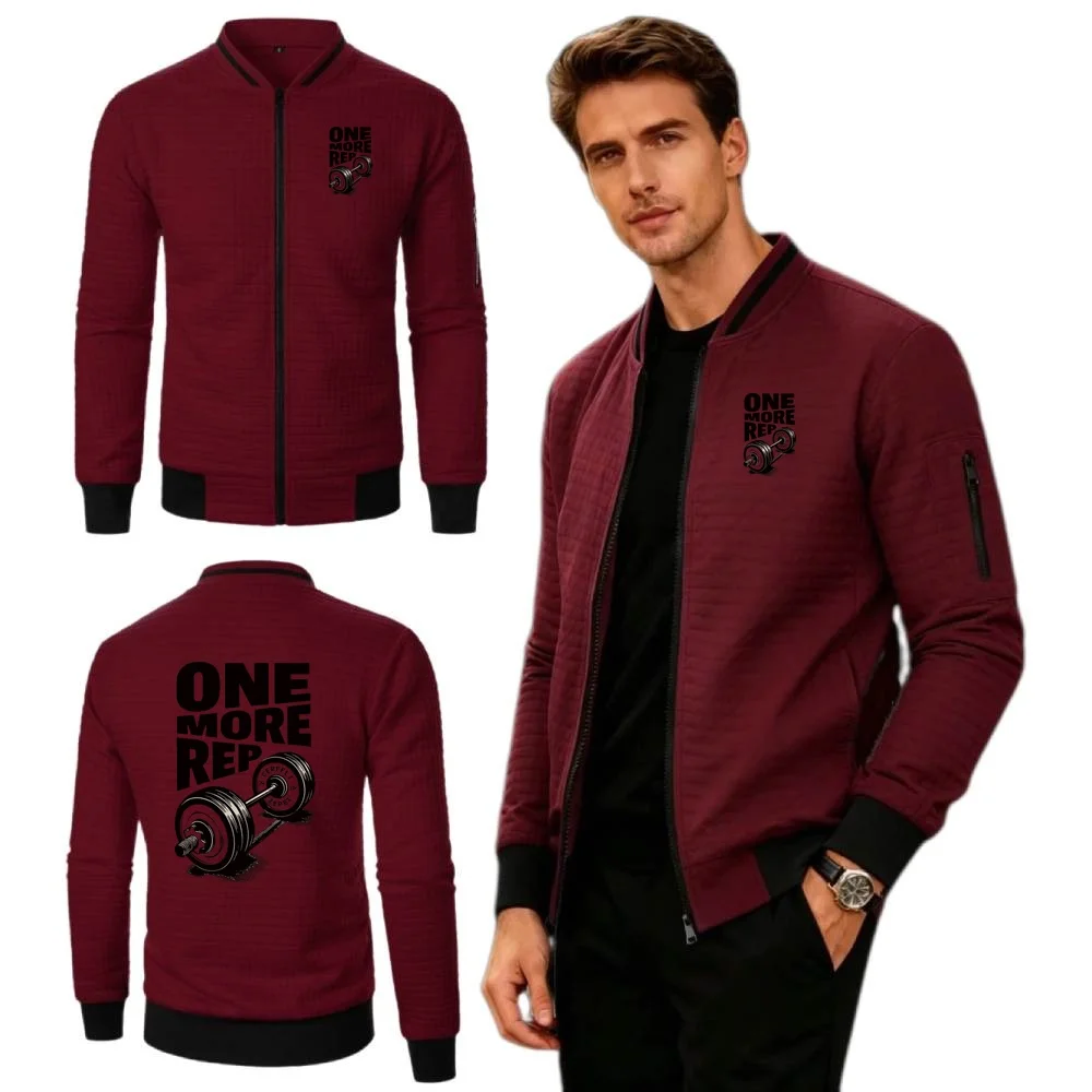 Simplicity Jacket Gym Workout Weightlifting ONE MORE REP Men Sweatshirt Baseball Collar Jersey Waffle Knit Coat Youth Streetwear