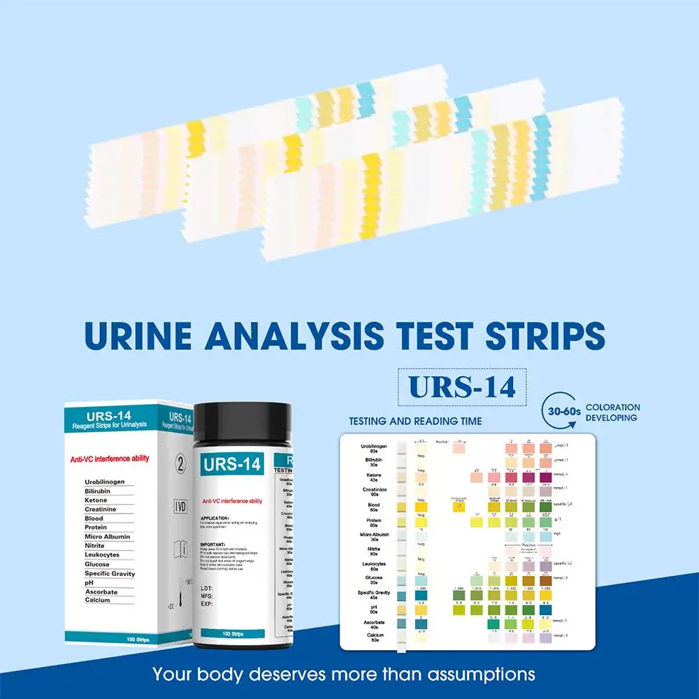 100Pcs 14-in-1 Urinalysis Test Strips 14 Parameter Urine Test Strips for Protein PH Ketone Leukocytes Nitrit Health Care Tools