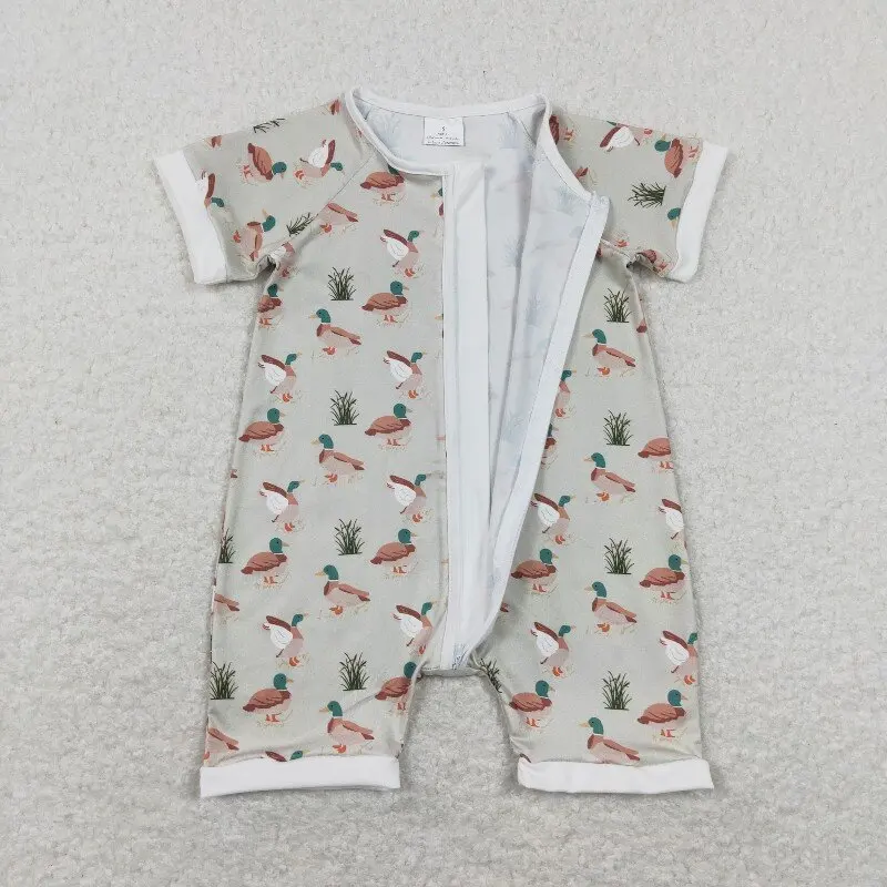 

X12.20 SR0877 New baby boy rompers with duck pattern zip-up short-sleeved Romper
