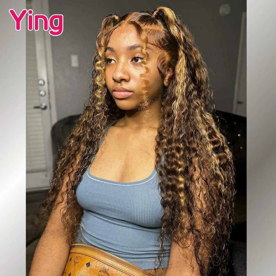 

Water Wave Human Hair Wig 4/27 Curly Deep Brazilian Lace Frontal Wig Brown Colored 13x4 13x6 Lace Front Human Hair Wig For Women