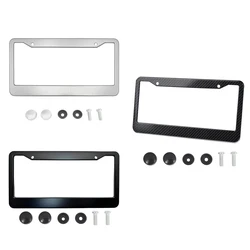 X AUTOHAUX Aluminum Alloy License Plate Frame Cover 2 Hole for Car Front Rear License Plate Holder with Screws Caps Silver Tone