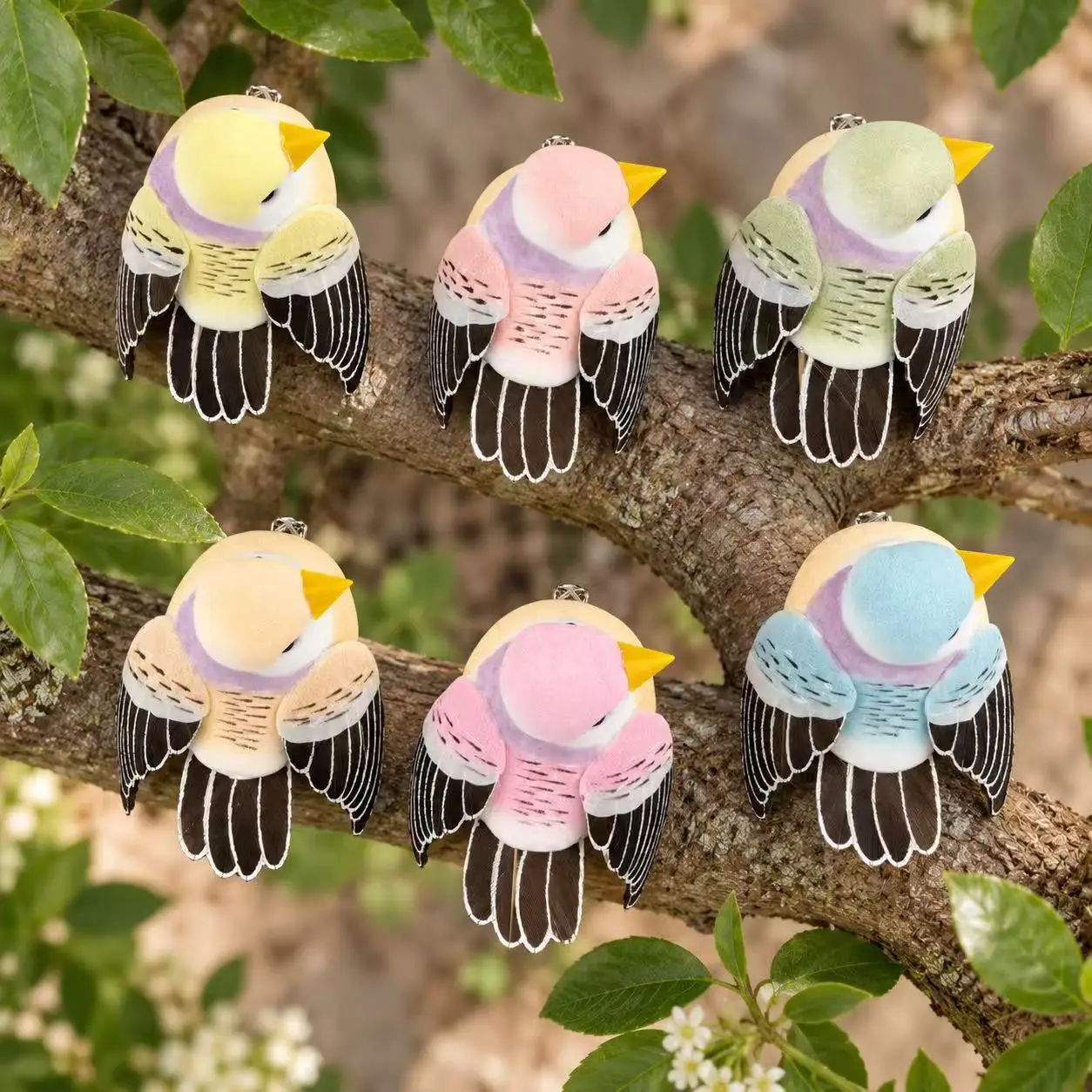 6PCS Artificial Bird Ornaments Decorative Bird Figurines for Home Garden Tree Holiday Display Multicolor