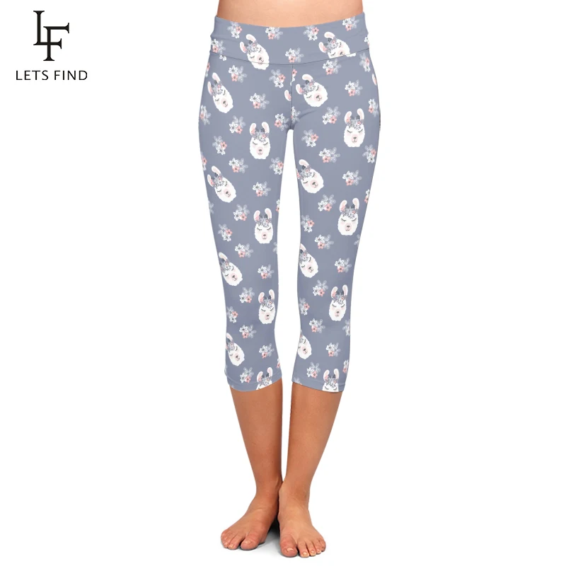 Zomer Vrouwen Hoge Taille Capri Legging Cartoon Alpaca Printing Mode Elastische Mid-Kalf Leggings Casual Broek