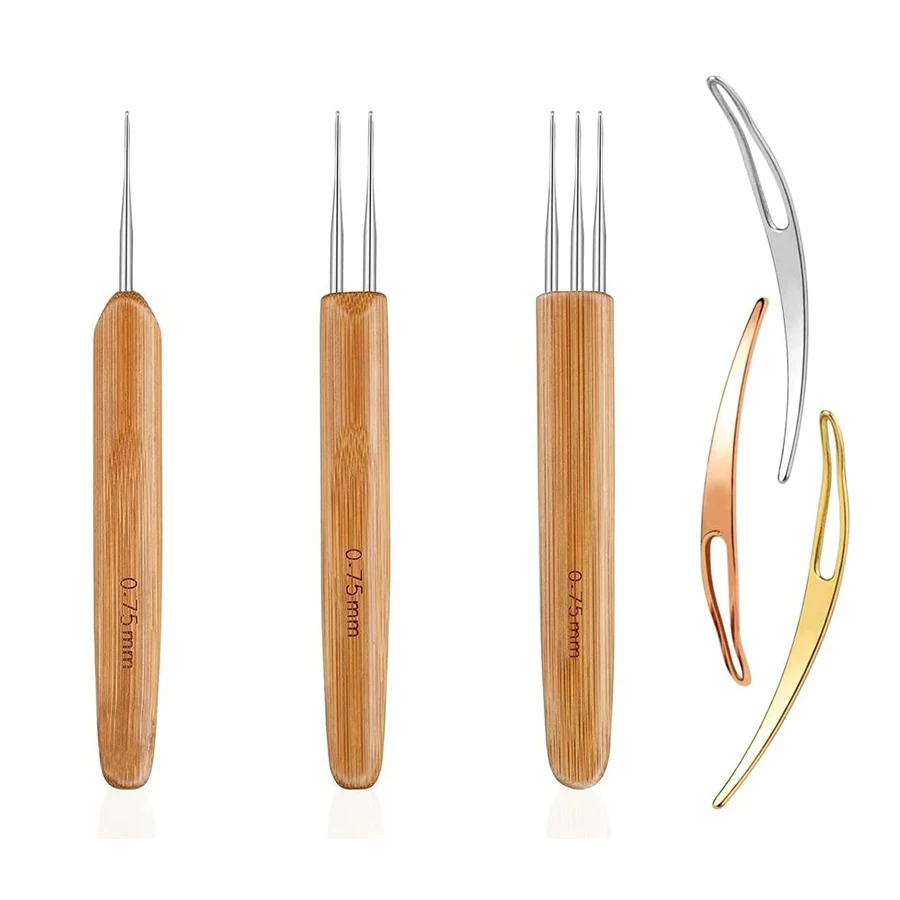 6pcs Dreadlock Crochet Hook Tool Kit for Braid Hair Weaving Precision Hairdressing Salon Tools Knit Crafting Needle Weaving