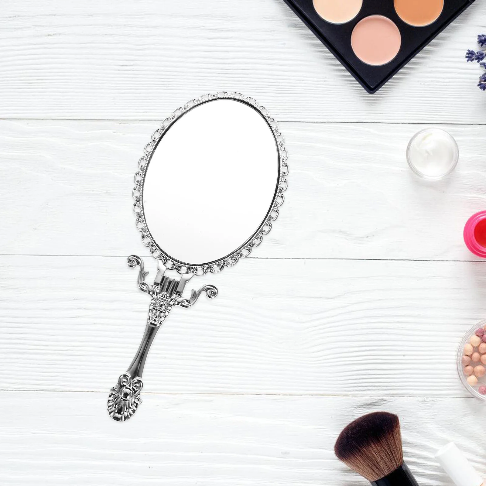 

Handheld Makeup Mirror Retro Silver Vintage Travel Small Size Portable Compact Vanity Mirror For Women Birthday Gifts