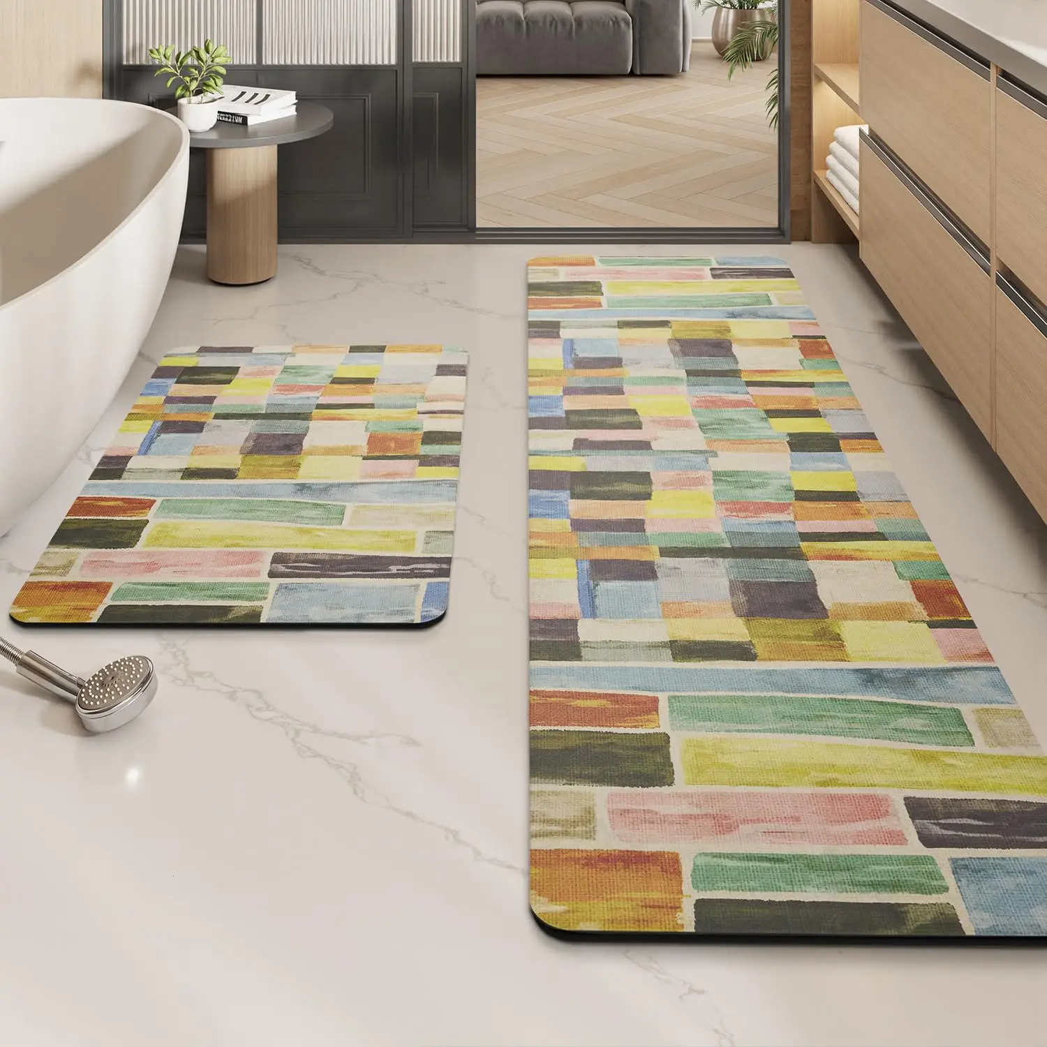 VIKAMA حمام حصيرة غير قابلة للانزلاق سجاد الحمام رقيقة تناسب تحت دو سريعة الجافة ماصة فو الجلد المدبوغ سطح رمادي الحمام الحصير #2