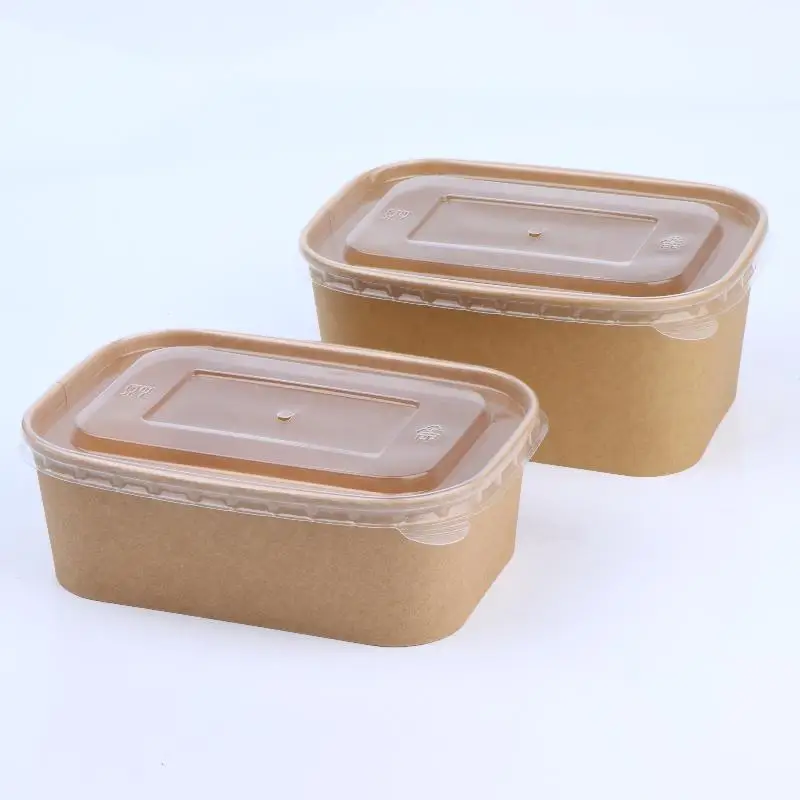 10Pcs/Set Square Kraft Paper Lunch Boxes Disposable Fast Food Packing Boxes with Lids Household Bento Boxes for Picnics