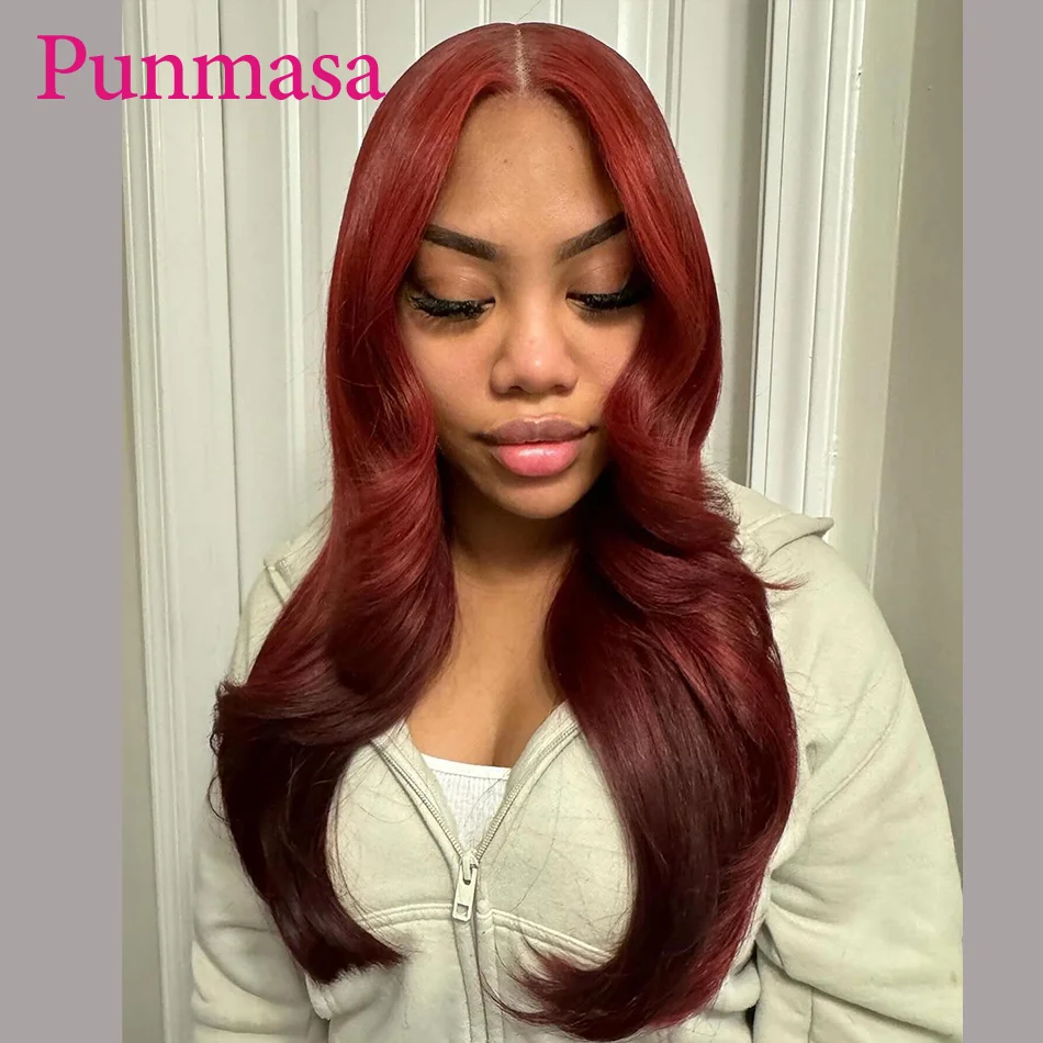 Punmasa Peruvian Hair 200% 13x6 Lace Front Wig Body Wave Dark Burgundy Colored 13x4 Wear Go Human Hair 5x5 Transparent Lace Wigs