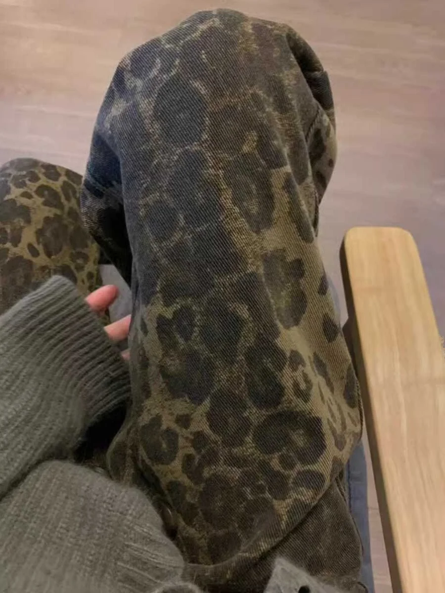 

Американские ретро-джинсы с леопардовым принтом, широкие, женские, свободного кроя, с высокой талией, больших размеров, стройнящие, прямые, в пол